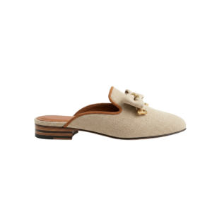 Mules Beige à Nœud Ornement Doré