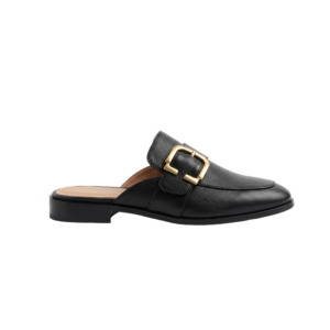 Mules Noires à Boucle Dorée