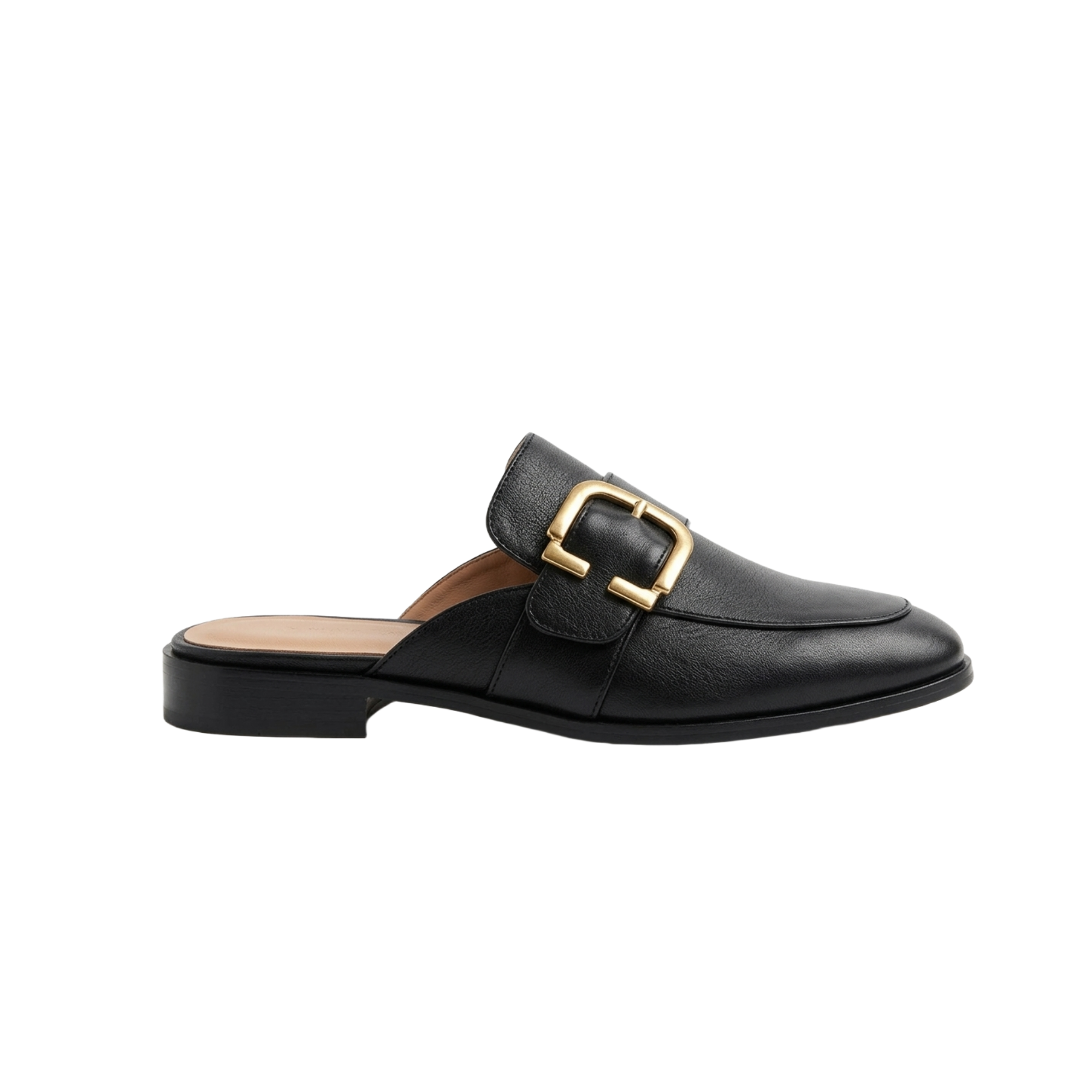 Mules Noires à Boucle Dorée